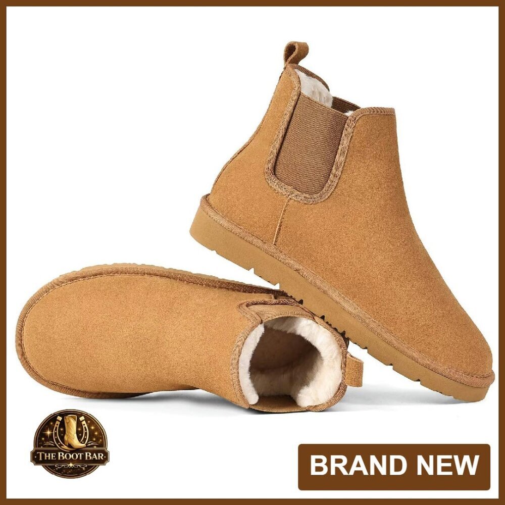 Women's Genuine Suede Chelsea Boots Winter Ankle Boots Non-Slip - Picture 1 of 7